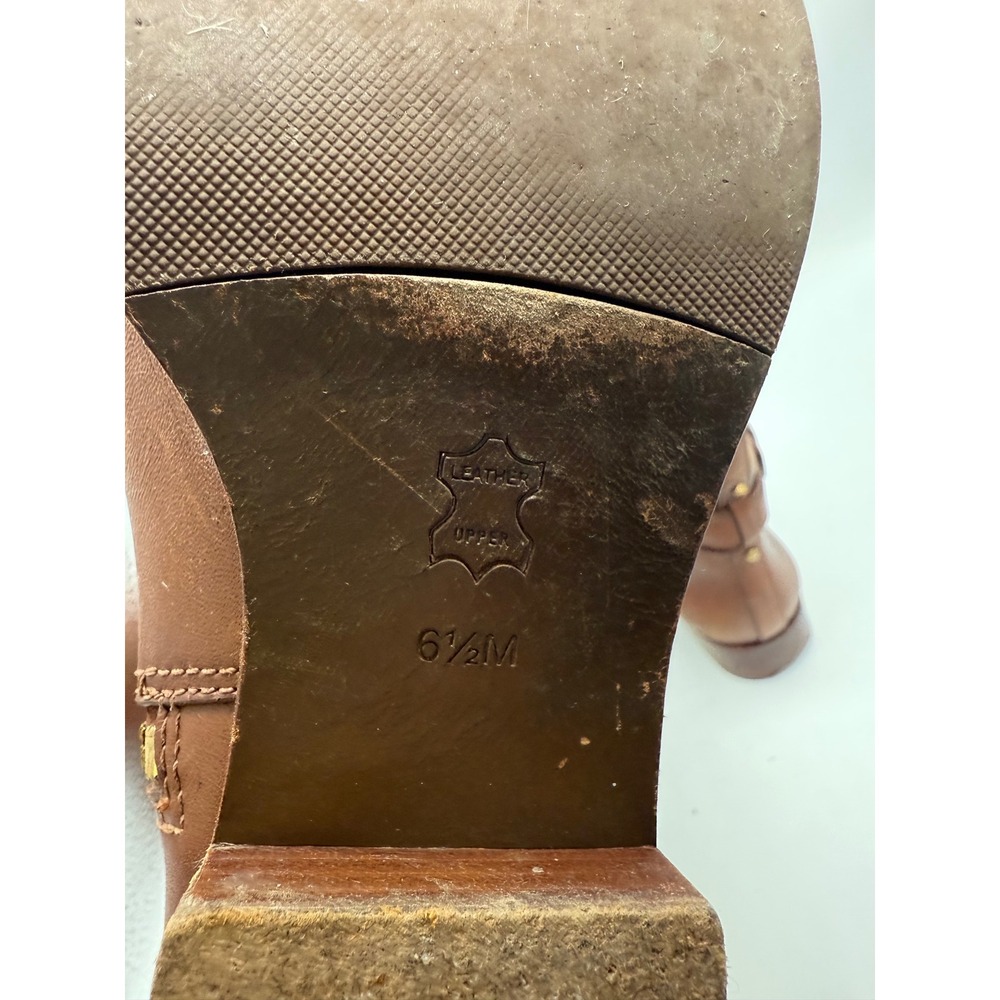 Tory Burch Riding Boots Women's 6.5 Cognac Leather Tall Equestrian Logo Boots - Picture 7 of 10